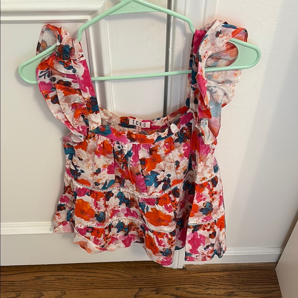 IC Collection Red and Pink Flutter Sleeve Blouse